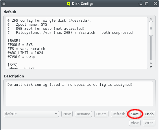 Saving a disk config