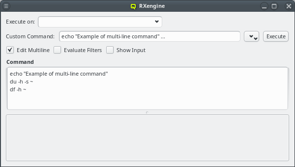 The RXengine window with multi-line custom commands