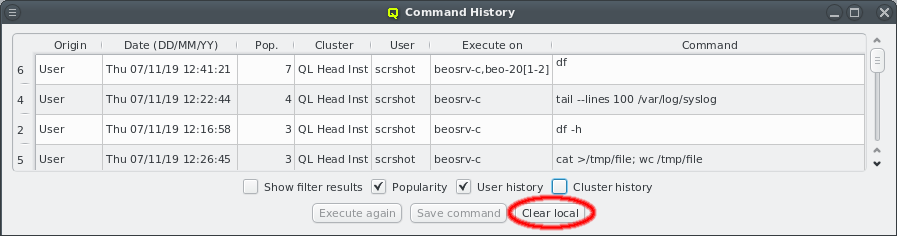 Clearing only the user command history