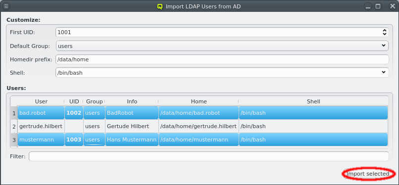 Import selected users from AD
