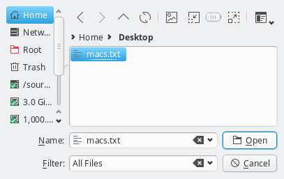 Import MACs file dialog