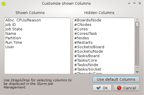 Selecting the job columns to be displayed.