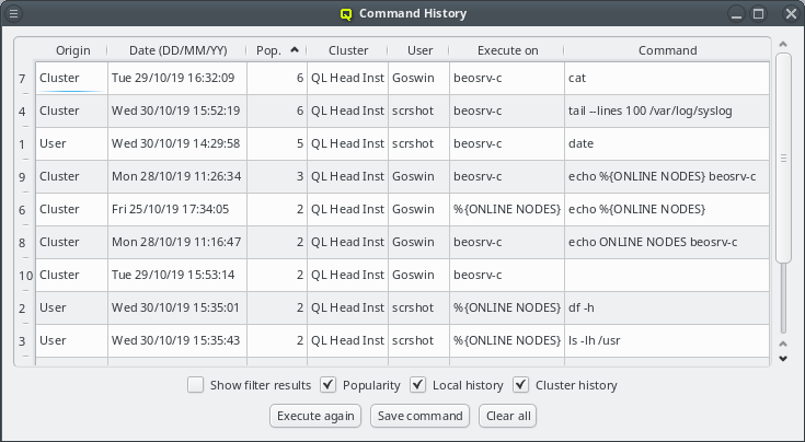 Command History overview