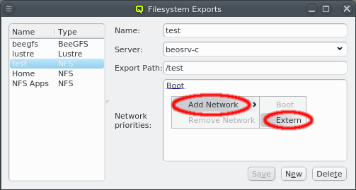 Adding a network for an export