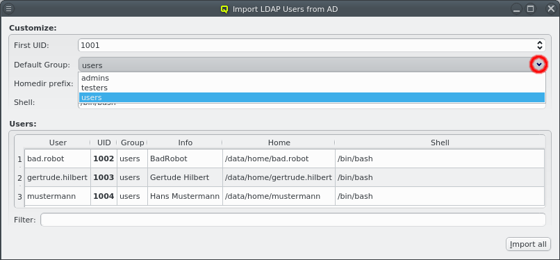 Changing the UID for user import