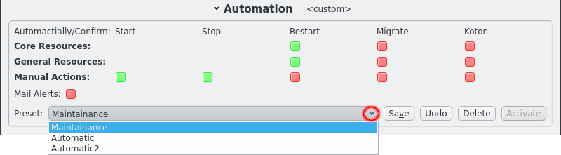 Selecting an Automation Settings Preset