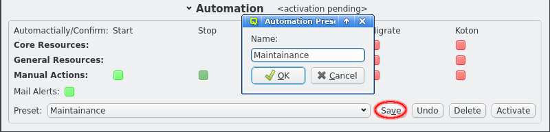 Saving an Automation Settigngs Preset