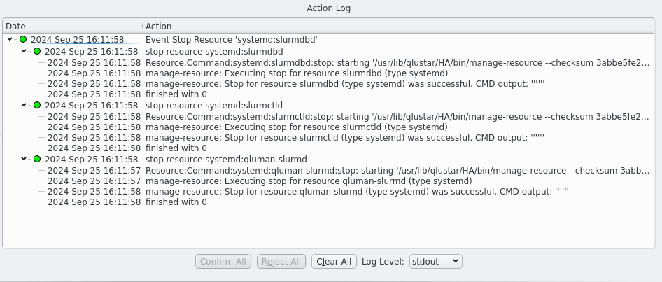 Detailed action log