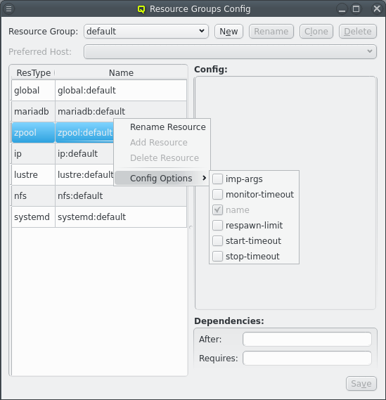 Default options for zpool resources.