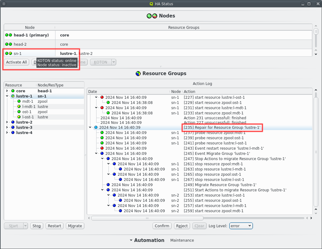 Node deactivation and resource migration