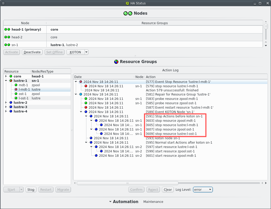 Resource migration and KOTON after stop failure