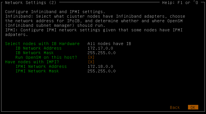Infiniband/IPMI settings completed
