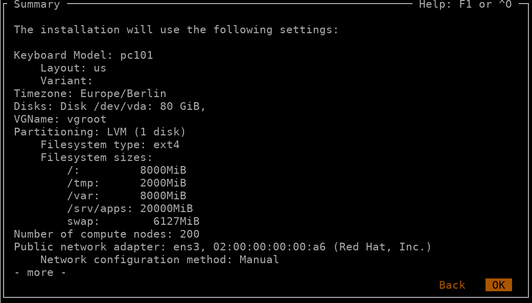 Reviewing Installation Settings