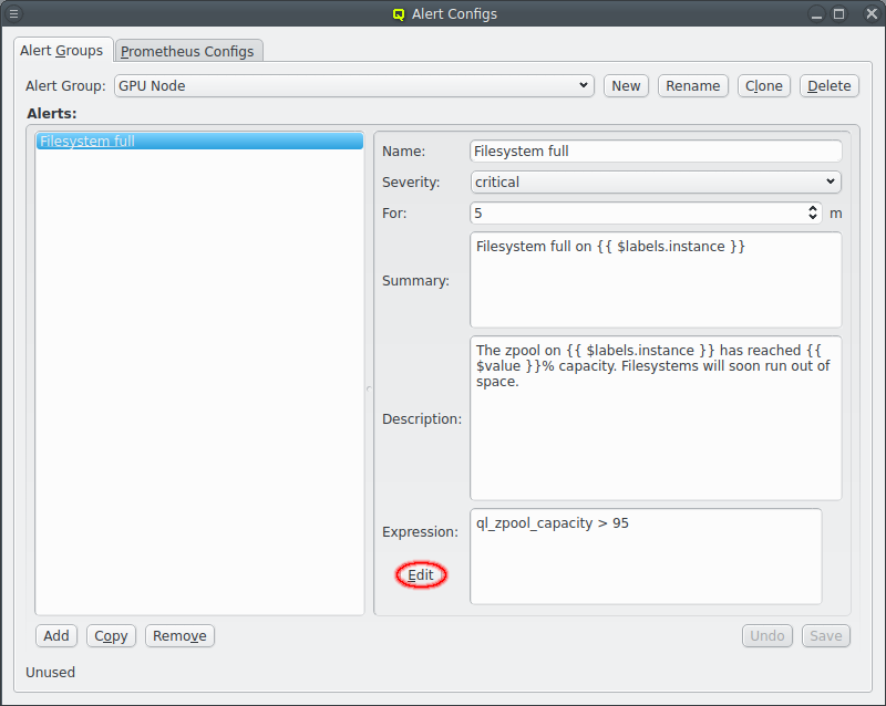 Editing an Alert expression