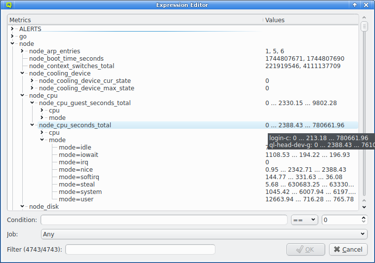 Value details for metrics