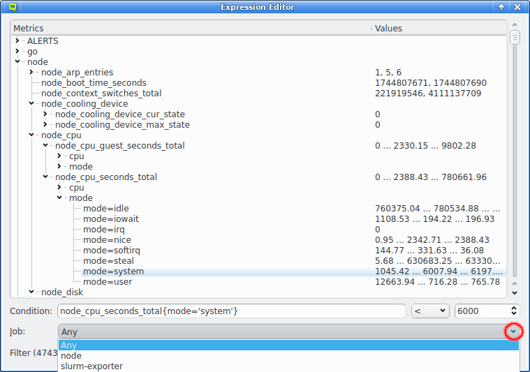 Filtering metrics by job