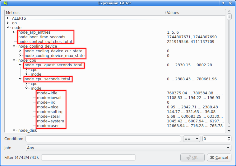 Selectable metrics