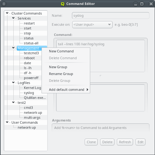 Actions for menu folders