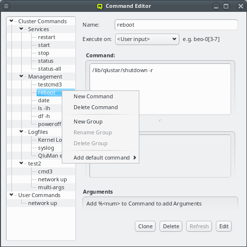 Actions for pre-defined commands