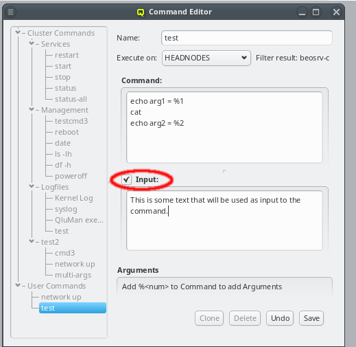 Specifying input for a command