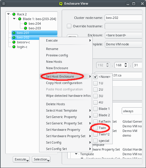 Placing hosts into an enclosure