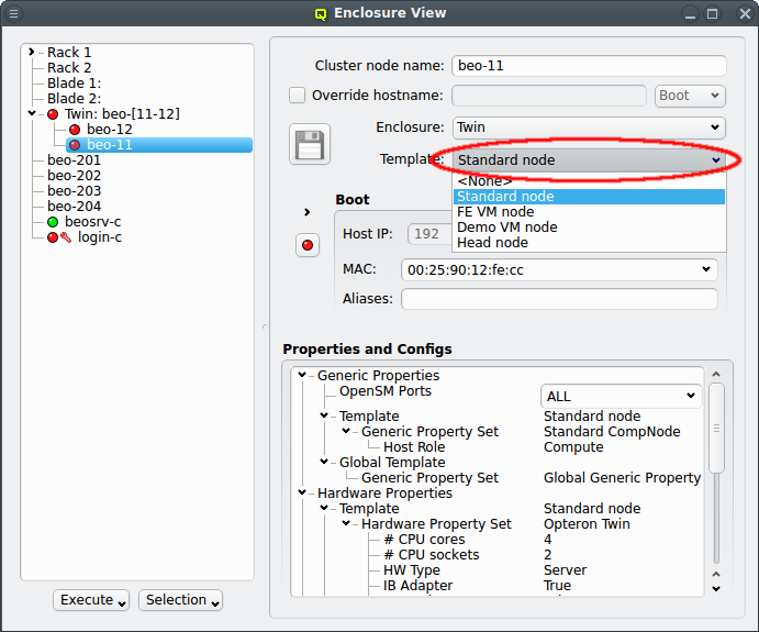 Selecting a Host Template