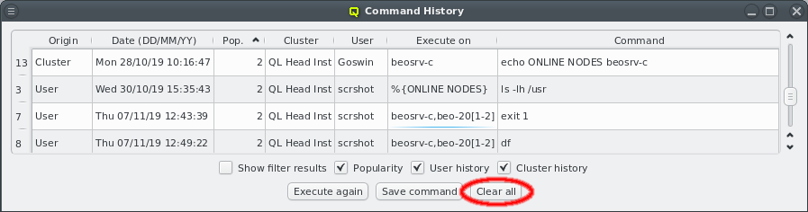 Clearing all command history.