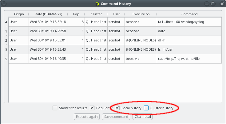User Command History