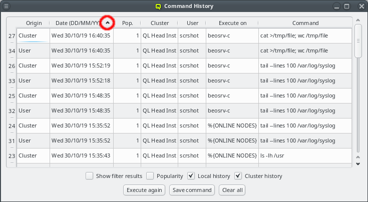 Sorting The Command History