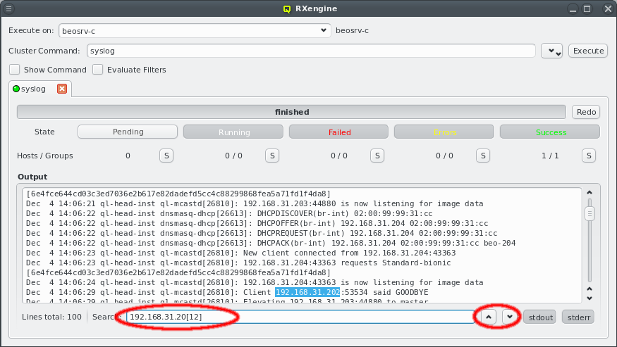 Searching in the Command Output