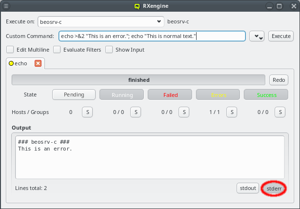 RXengine - Filtering stderr