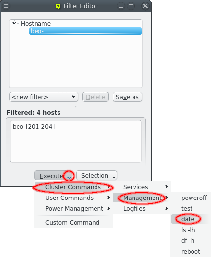 Selecting a command with temporary filter