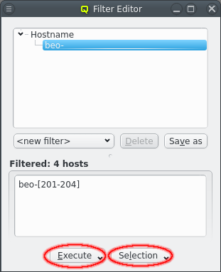 Execute and Selection buttons