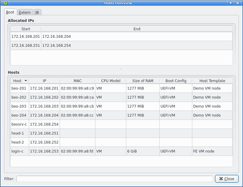 The Host Overview dialog