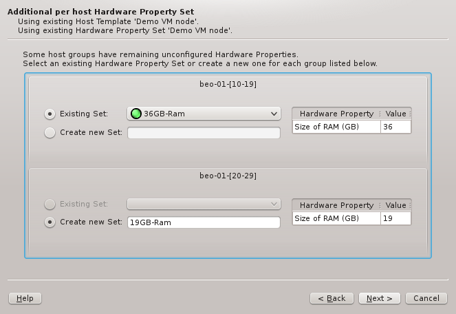 Selecting or creating a HW Property Set