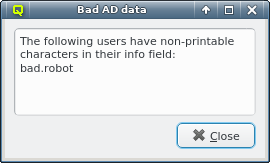 Bad data from AD server