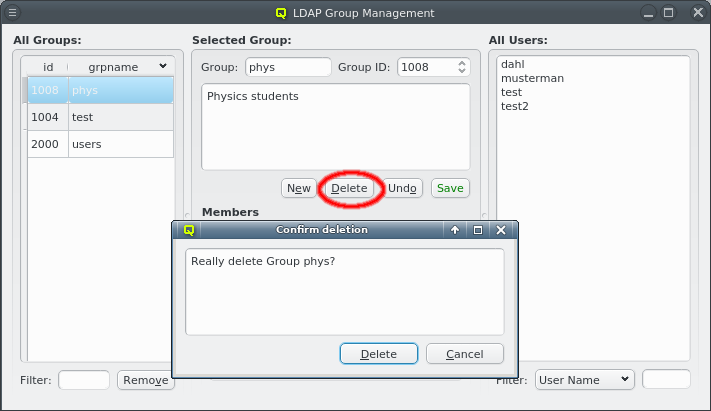 Delete LDAP group