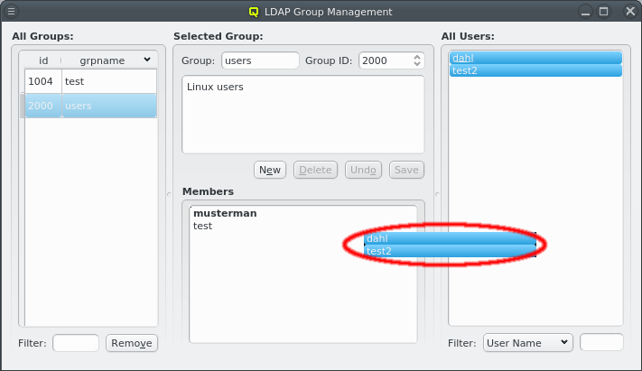 LDAP user drag and drop
