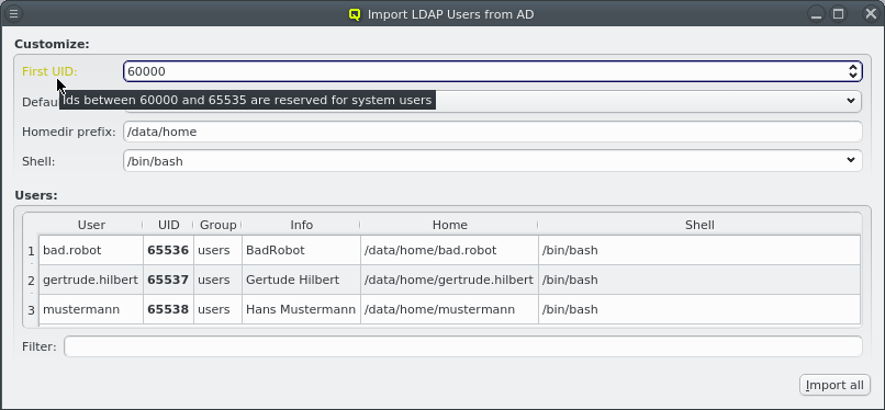 Invalid UID choice for user import