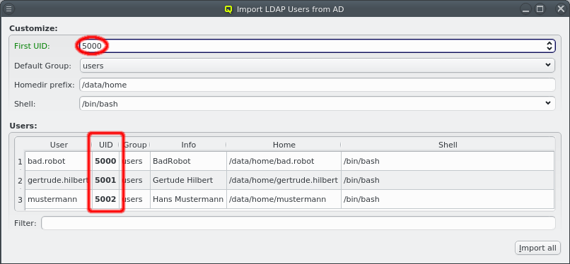 Changing the UID for user import