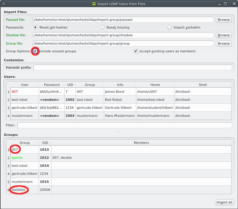 Importing unused groups
