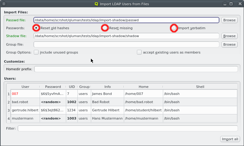 Importing password choices