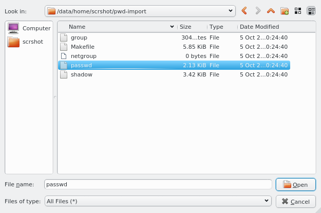 Select passwd file