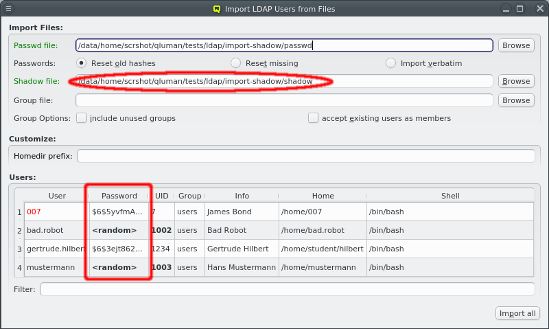 Importing a shadow file