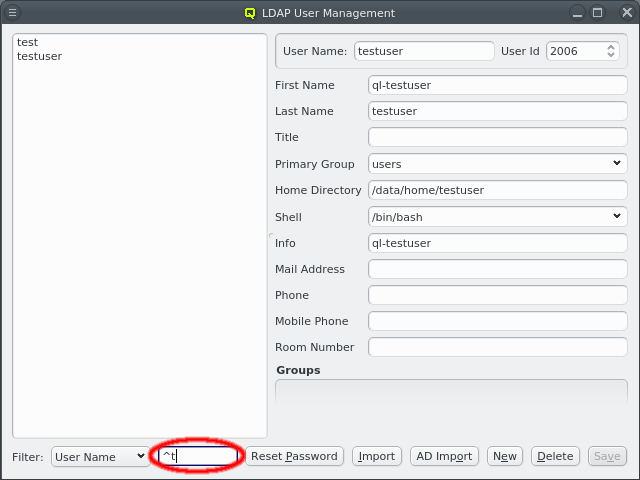 Filter user list