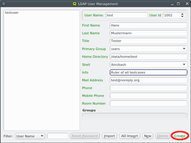 Creating a new user