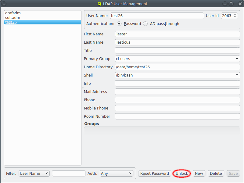Unlocking a locked user