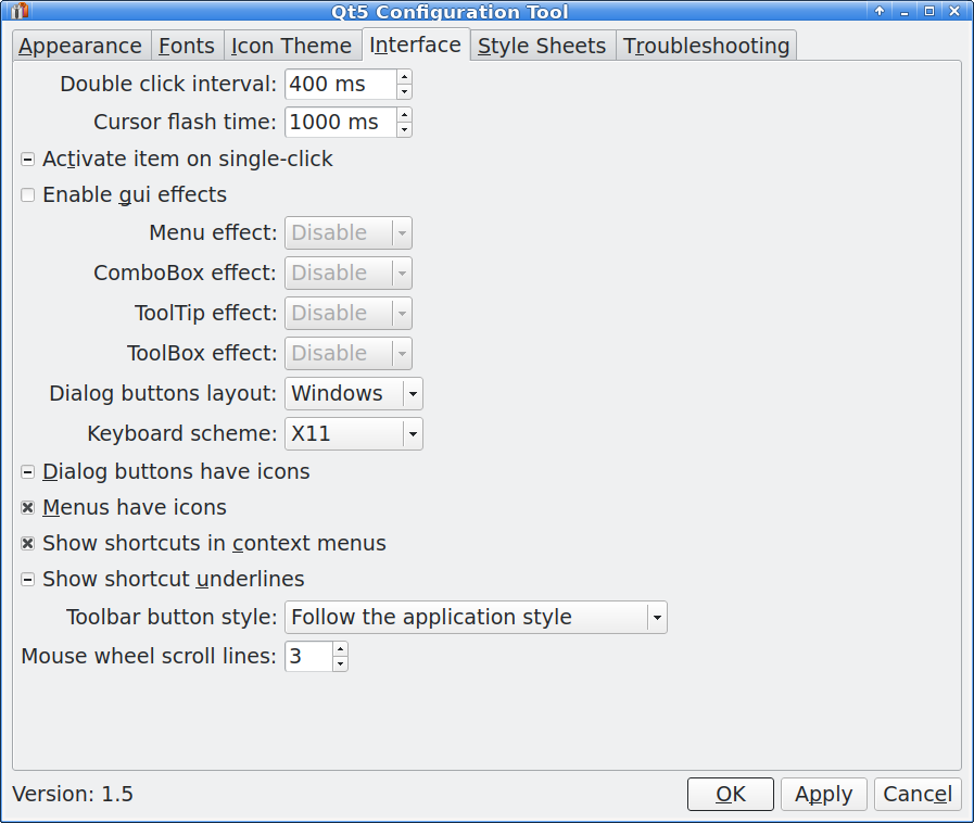 Miscellaneous settings
