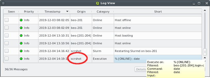 Message for a command execution