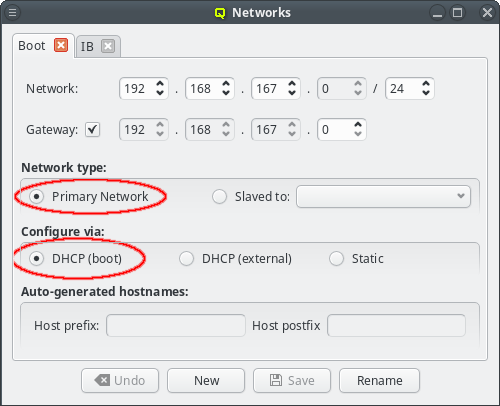 The Boot network dialog
